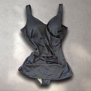 Vintage Black Retro Pin-up One Piece Swimsuit Modest Full Coverage Size14‎